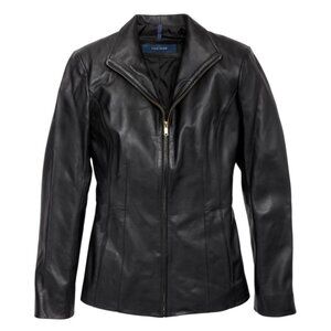 Cole Haan Women's Size S Black Smooth Leather Wing Collar Leather Jacket